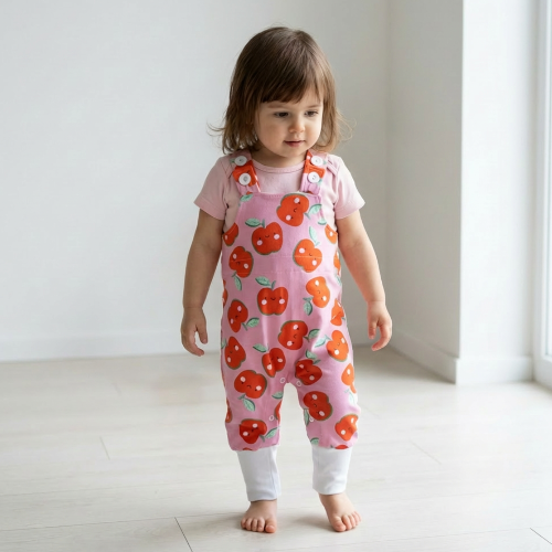 Állítható méretű almás kantáros gyerek nadrág