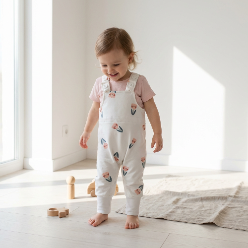 Állítható méretű tulipános kantáros gyerek nadrág